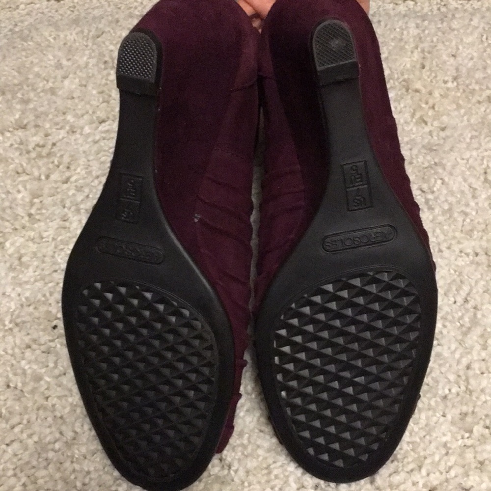 Aerosoles Suede Peep Toe Wedge Dark Purple - Picture 6 of 7